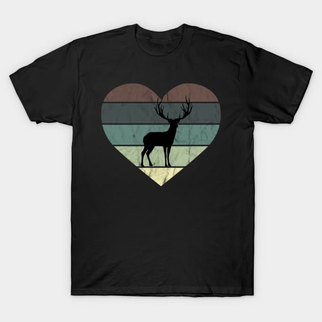 I Love Deer Retro Heart for Hunter T-Shirt by NoPlanB